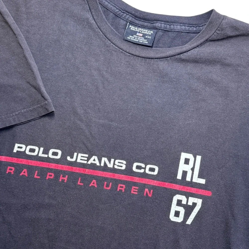 Vintage Polo Jeans Co Ralph Lauren T-Shirt Mens XXL‎ Faded Black Graphic Y2K